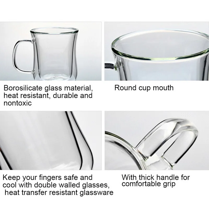 Кофейная кружка с двойными слоями, стеклянная Изолированная кружка для молока, кофейная кружка с ручкой для горячих холодных напитков, теплоизоляция для офиса