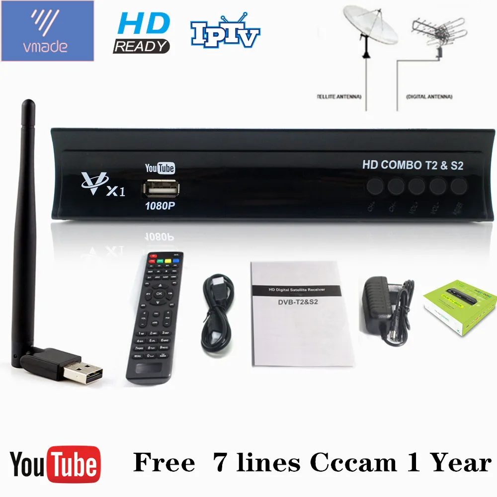 DVB T2S2 Freesat V7 наземный спутниковый ТВ приемник V7S HD рецептор+ USB Wifi 1 год Европа 7 Clines Сервер Поддержка Dolby AC3