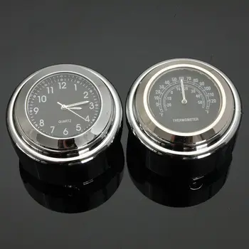 

Handlebar Clock Thermometers Motorcycles Watch For Haley Waterproof Chrome Temp