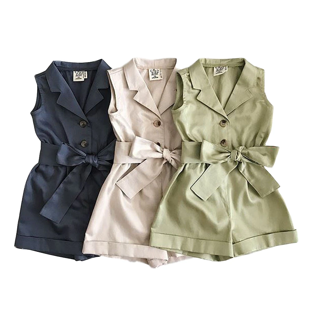 Детский комбинезон с бантом на талии без рукавов для девочек ясельного возраста