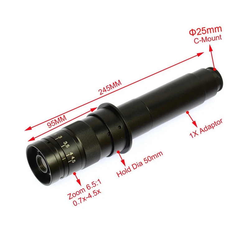 Adjustable 300X Zoom C-Mount Lens 0.7X-4.5X Magnification for HDMI USB Industry Video Microscope Ca