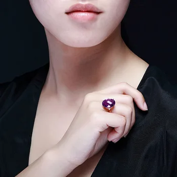 

Natural Amethyst with Diamond Gemstone 14K Rose Gold Ring for Women Fine Anillos Mujer Bague Homme Bizuteria Anillo De Gold Ring