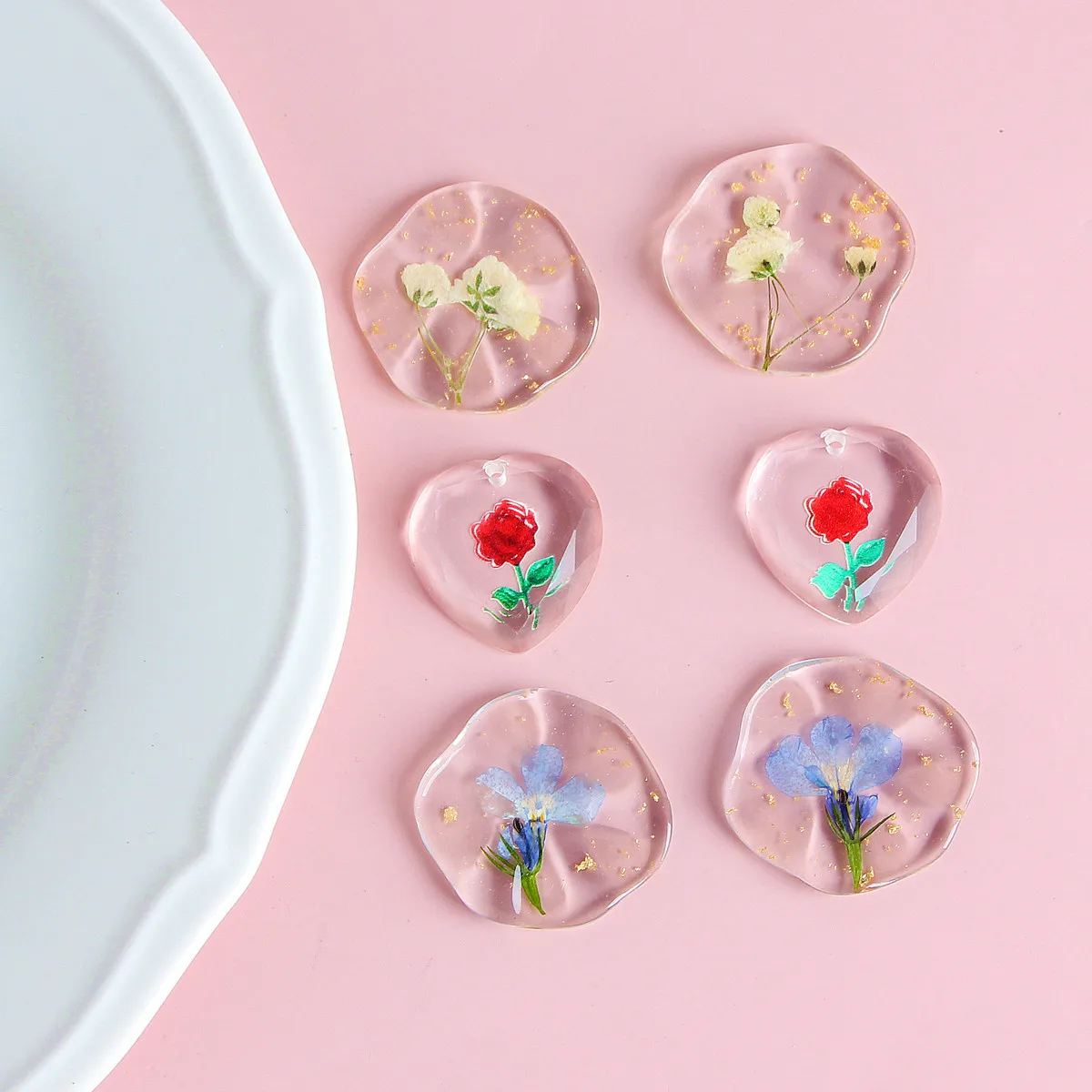 Beautiful spring with Japanese uv glue natural flower hand seal in half a pill for stud earrings clip DIY strips accessories | Украшения и