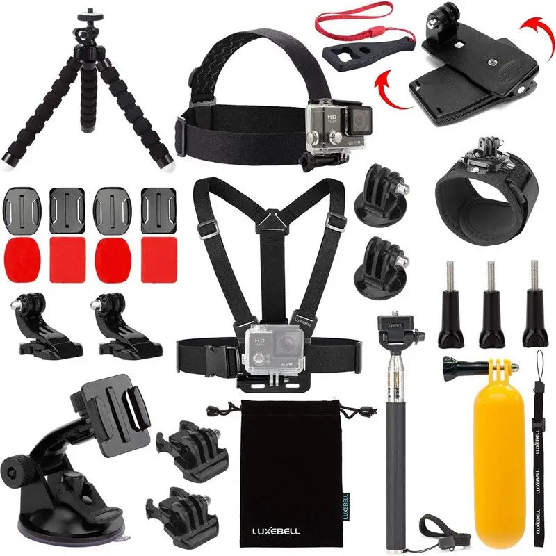 Sports Camera Accessories Kit Selfie Stick Storage Bag Head Chest Strap Buoyancy Stick Set for Gopro Hero 8 SJCAM Xiaomi Yi Dji