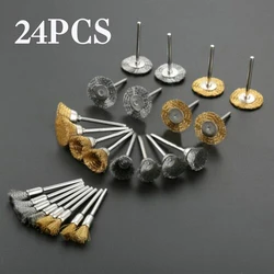 24pcs Brass Steel Wire Wheel Brush Polishing Grinder Accessories Rotary Electric Tool Kit For Engraver Steel Polishing Grinding
