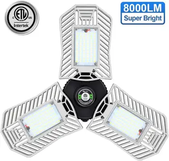 

LED Garage Lights 80W Deformable Garage Light 8000LM Three Leaf LED Garage Lights 6000K Garage Lighting E26 LED Shop Lights