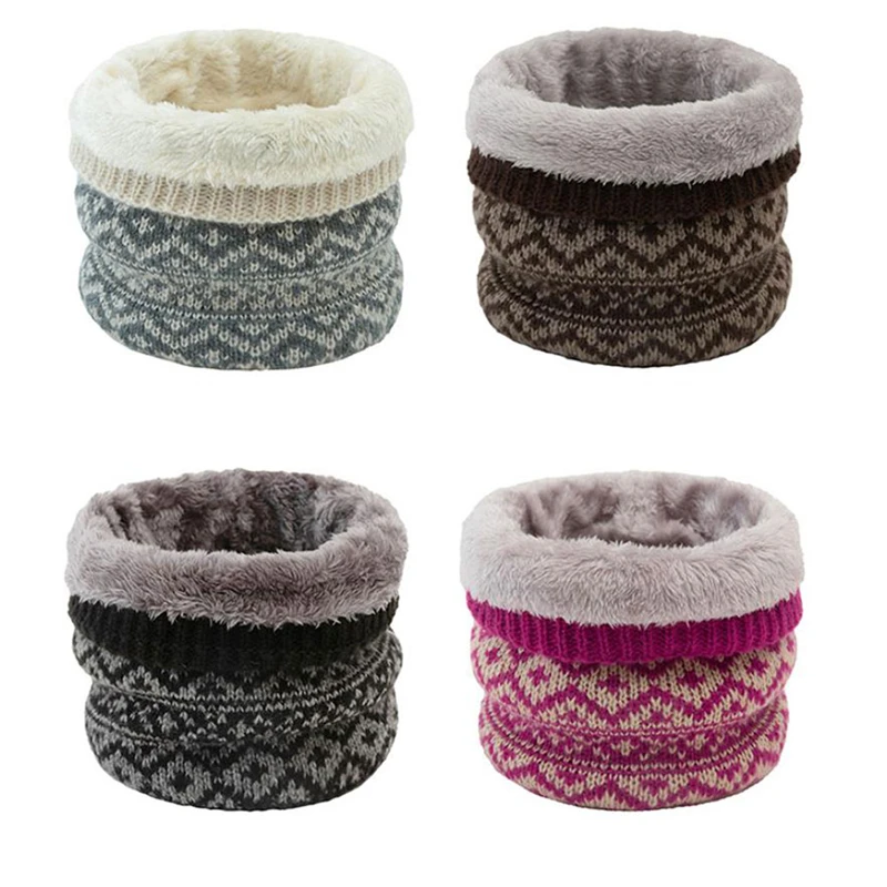 

New Hot Sale Unisex Winter Knit Scarf, Thick Warm Printed Neck Warmer with Fleece Lining for Men Women warmwear Ring scarves