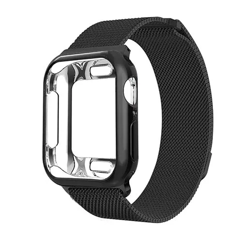 Чехол+ ремешок для часов Apple watch 5 4 44 мм 40 мм Миланский Браслет из нержавеющей стали для Apple Watch 3 2 1 42 мм 38 мм - Цвет ремешка: black