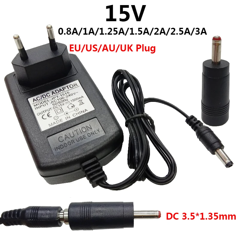 

15V AC DC Power Adapter Supply Adaptor 15V1A 15V2A 15V3A 15 Volt 0.8A 1A 1.25A 1.5A 2A 2.5A 3A 3.5*1.35mm Switching Adaptador