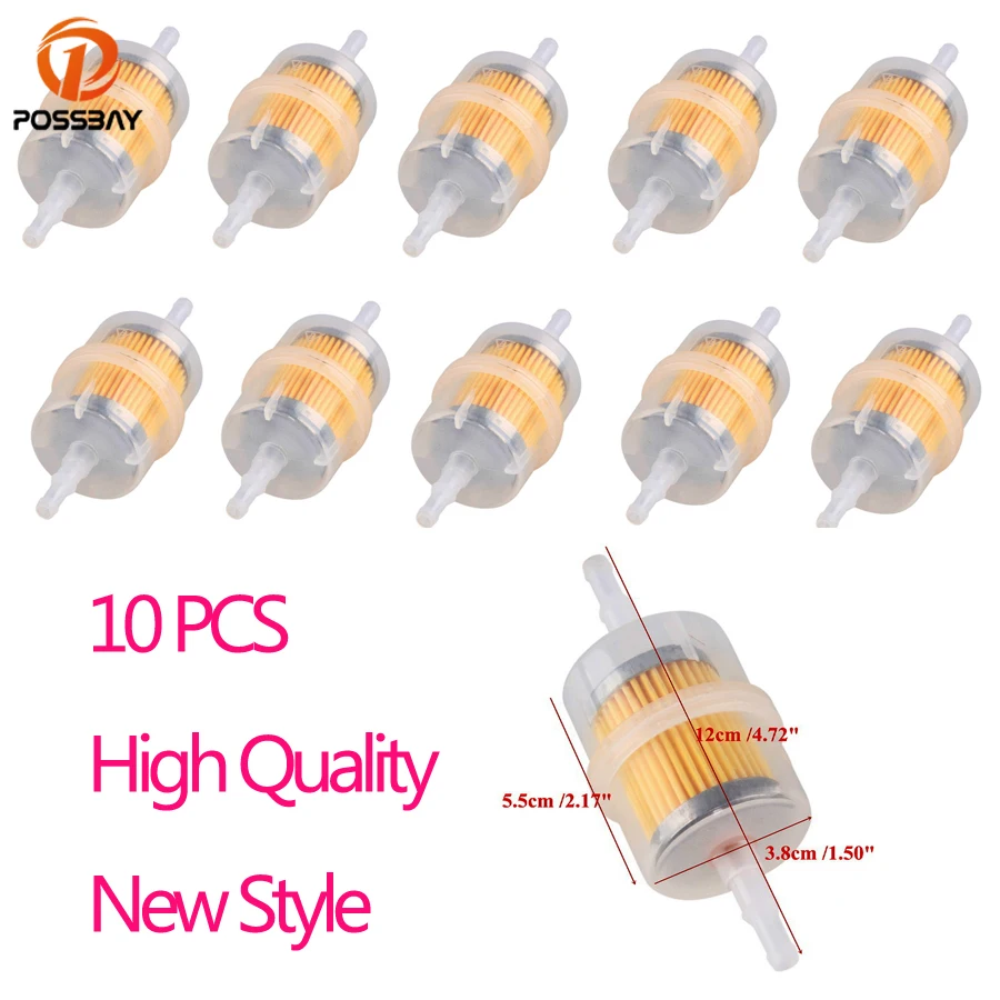 Possbay 10pcs/set Universal Motorcycle Gas Filters Fuel Filter Clear