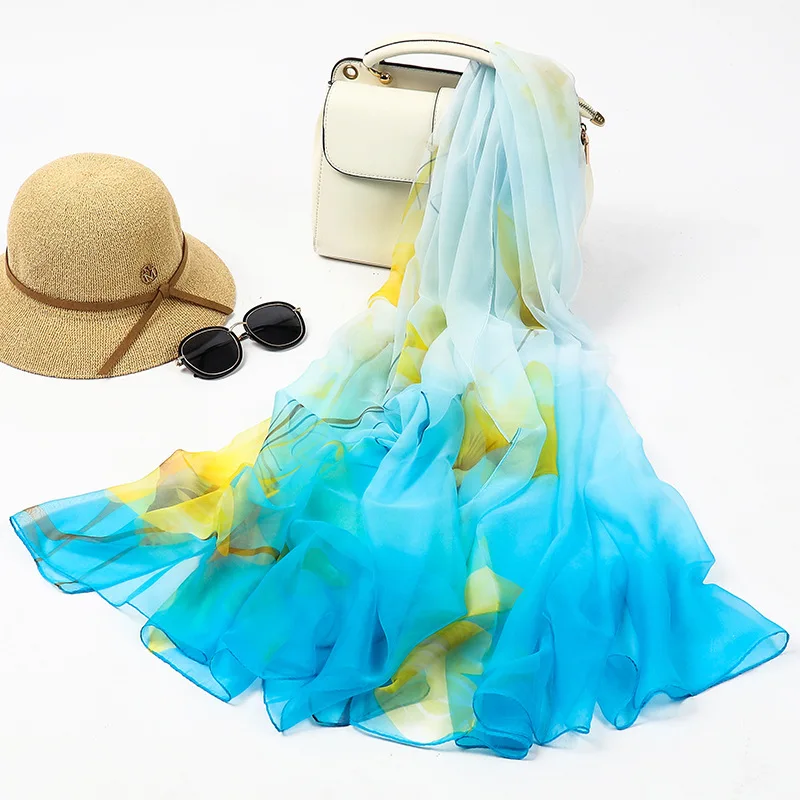 

19 Autumn And Winter New Style Imitated Silk Fabric Leisurely Soft Yarn Scarf Top Grade Silk Scarves Gift Europe And America Ult