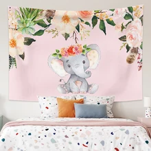 

Laeacco Cartoon Pattern Indian Tapestry Wall Hanging Decor Bohemian Elephant Beach Towel Polyester Thin Blanket Travel Mat