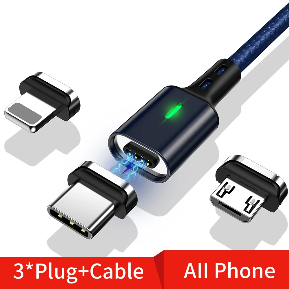 Магнитный кабель Twitch T03 Micro usb type C Магнитный usb-кабель для зарядки Microusb type-C Магнитный зарядный провод Usb c для iphone 11 - Цвет: Blue 3in1 Cable