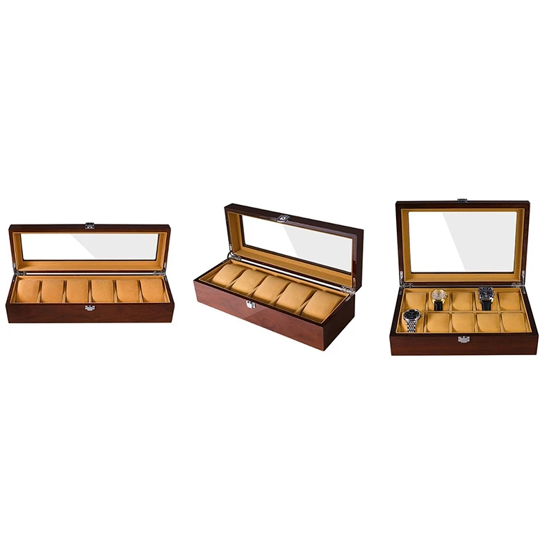 Grids Retro Wooden Watch Display Case Durable Packaging Holder Jewelry Collection Storage Watch Organizer Box Casket