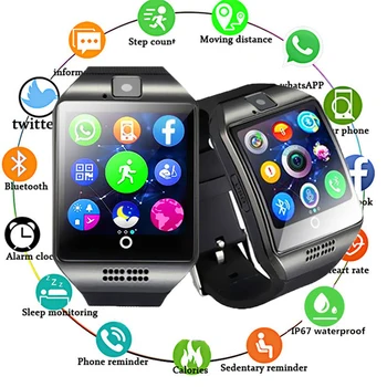 

Bluetooth Smart Watch Q18 with Touch Screen Support TF Sim Card Camera Smartwatch Q18S for Android Phone Men Passometer Wearable
