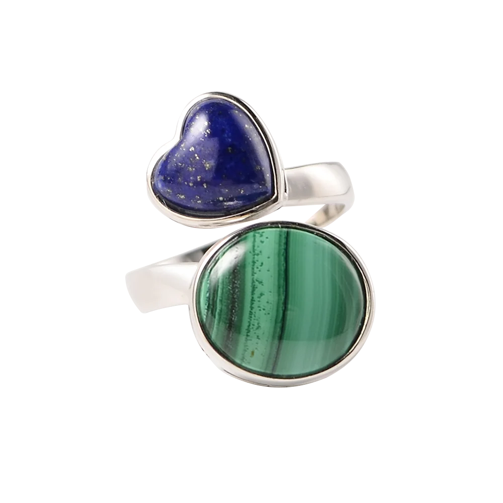 

MIQIAO Malachite Lapis Lazuli Natural Stone Ring Trendy Adjustable Oval Round 925 Sterling Silver Women Accessories Female Trend