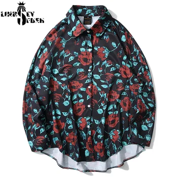 

Lindsey Seader Flora Flowers Print Long Sleeve Dress Shirts Men Harajuku Button Shirt Streetwear Hip Hop Fashion Casual Tops