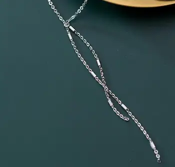 

100% real Silver 925 Fine Jewelry Lucky short Bar Chain "Y" Necklace Tassel Pendant GTLX2008