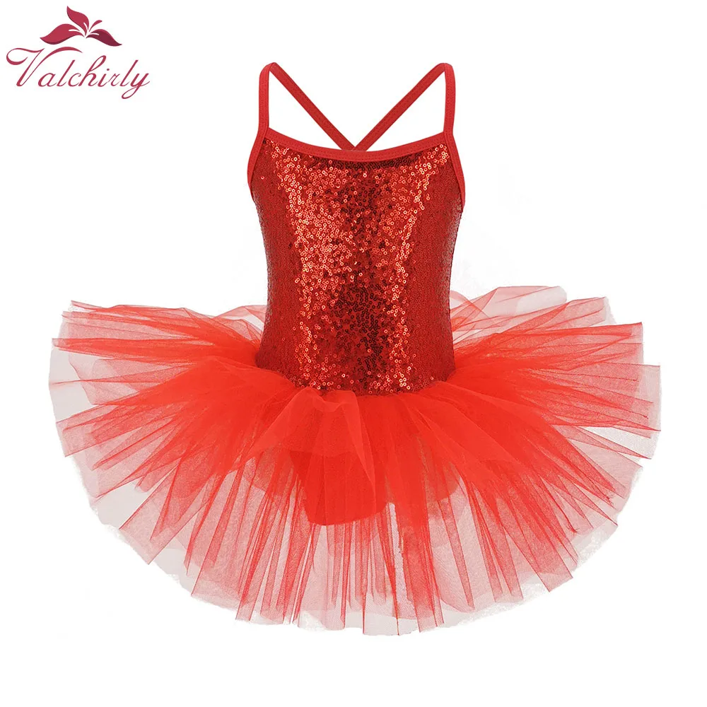 Ballet Leotard Girls Red Sequines Ballerina Fairy Prom Party Dance Wear
