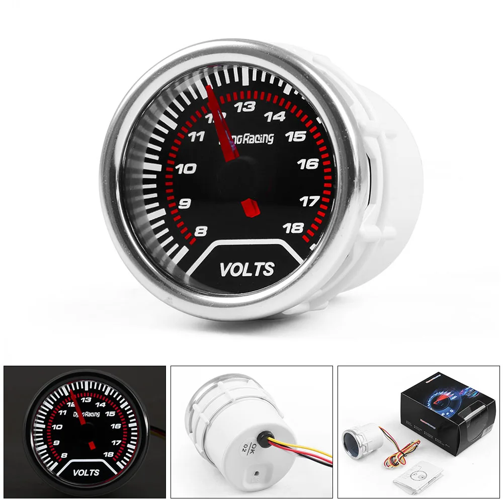 Дымовая линза Dynoracing 2 дюйма 52 мм вольтметр для автомобиля 8 ~ 18 в красный светодиод