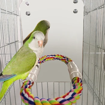 Bird Parrot Toy Chewing Bite Hanging Cage Swing Climb Rope Mirror Toys Bird Stand Pet Accessories 4