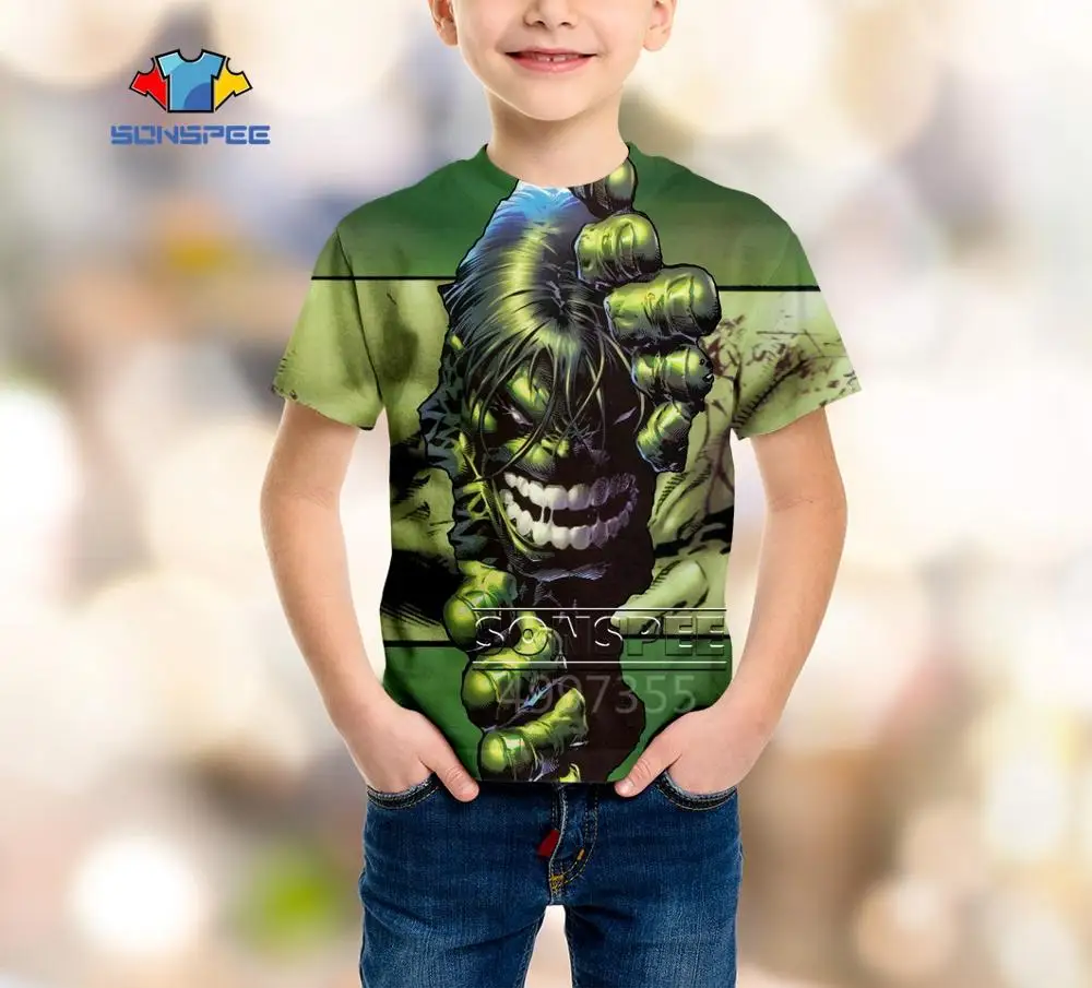SONSPEE Hulk green Harajuku/уличная одежда для мальчиков и девочек, модная футболка аниме, Повседневная футболка с 3D принтом, футболки с короткими рукавами, A546