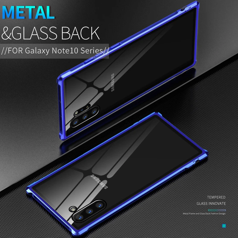 Metal Glass Case For Samsung Galaxy Note 10 Pro 10+ + Aluminum Frame Shell Bumper Back Clear Cover Note10 |