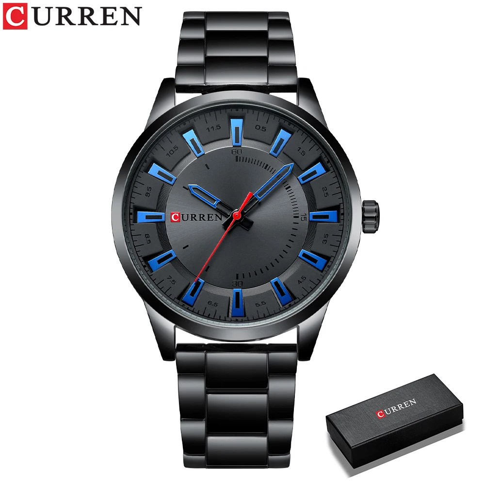 CURREN Orologio Uomo Analogico Al Quarzo Con Data - Quadrante Blu 48 Mm, Cassa In Acciaio, Cinturino In Metallo, Impermeabile 3 ATM