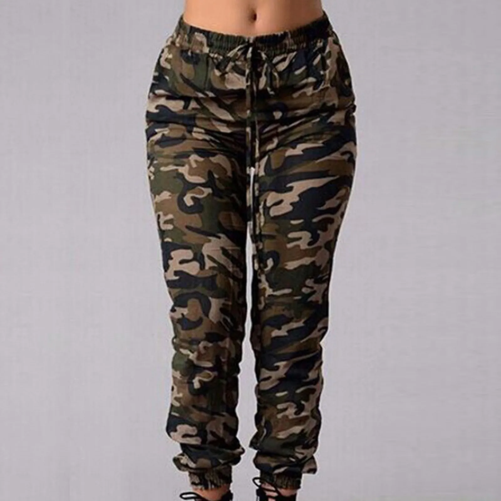 النساء التمويه طباعة موضة حزام تنحيف مستقيم عادية سروال شكل قلم رصاص حجم كبير سيدة الشارع الشهير تمتد مستقيم الجينز بنطلون