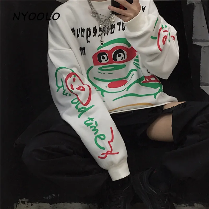 NYOOLO Harajuku мультфильм ниндзя с буквенным принтом теплые толстовки осенне-зимняя уличная мода плюс бархатные Пуловеры Толстовка для женщин и мужчин Топ
