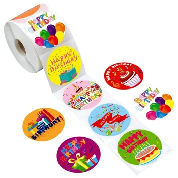 

500Pcs/Roll Kids Children Baby Happy Birthday Round Sticker Labels for Scrapbooking Cards Envelopes Party Decoration Cute Gift
