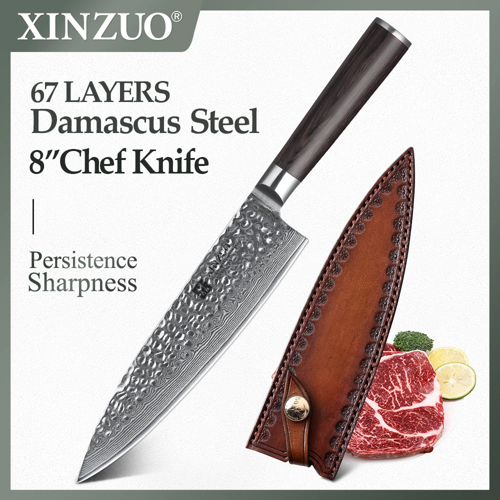 Xinzuo 8" Chef Knife Pro Japanese Damascus Steel Kitchen Knives High Carbon Stainless Steel Meat