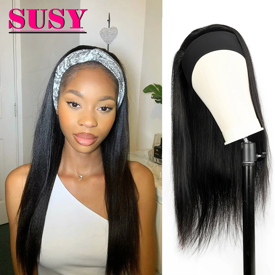 Head Band Wigs Human Hair Straight Brazilian Headband Wig Glueless 180