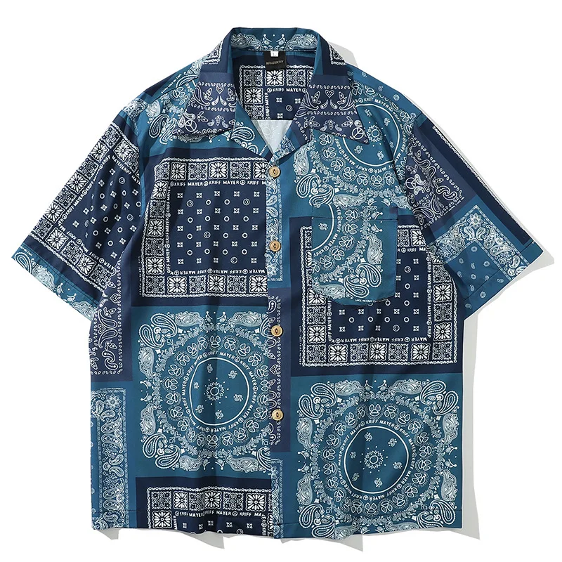 

Summer Hawaii Long Sleeve Tee Shirt Vintage Bandana Oversized Loose Streetwear Harajuku Blouse Korean Hip Hop Punk Top MCS121