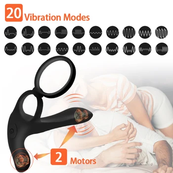 Couples Long Lasting Erection Penis Vibrator With Double Ring Nipples Massager Vagina Clitoris Stimulator Orgasm Adult Sex Toys 5