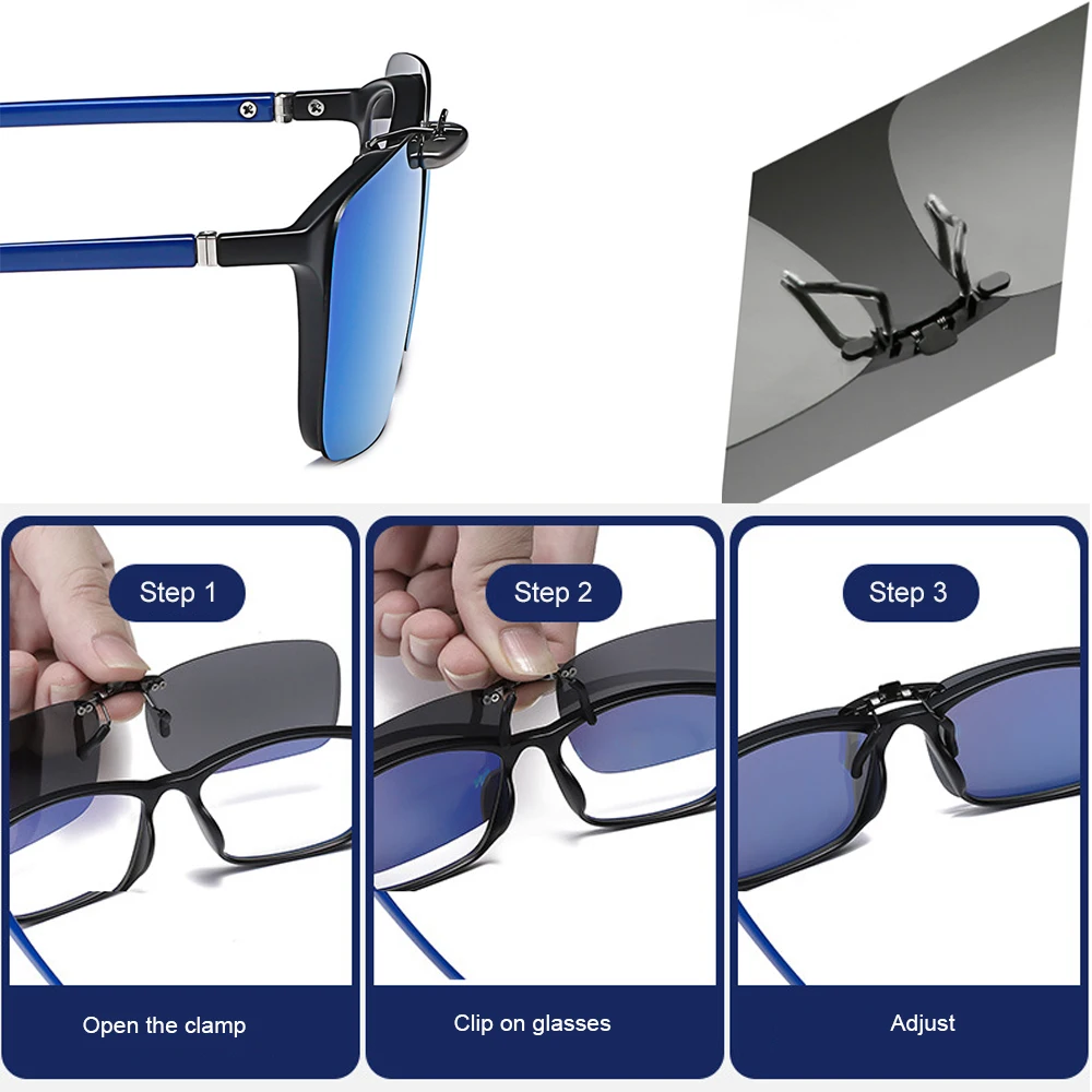 Clip on Sunglasses Fishing Polarized UV400 Men Square Frame Lens Sun Glasses Women Day and Night Vision Driving Eyewear polarized sunglasses night vision glasses fishing sunglasses