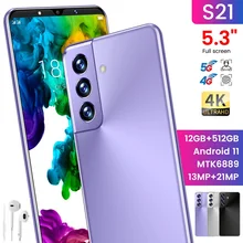 Téléphone portable S21, Version globale, plein écran 5.3 pouces, 16 go + 512 go, Android 11, 1440x3200, 5G, 4950 mah, caméra