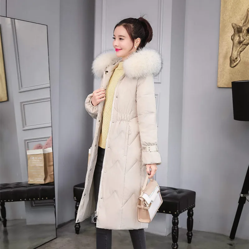 

Winter WOMEN'S Cotton Clothes Long Large Fur Collar Thick Warm down Feather Cotton-padded Clothes WOMEN'S Coat Winter Cotton-pad