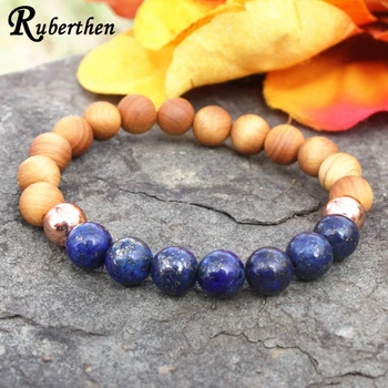 

Ruberthen Women`s Sandalwood Yoga Bracelet Natural Lapis Lazuli Negative Energy Protection Bracelet Crystal Crown Chakra Jewelry