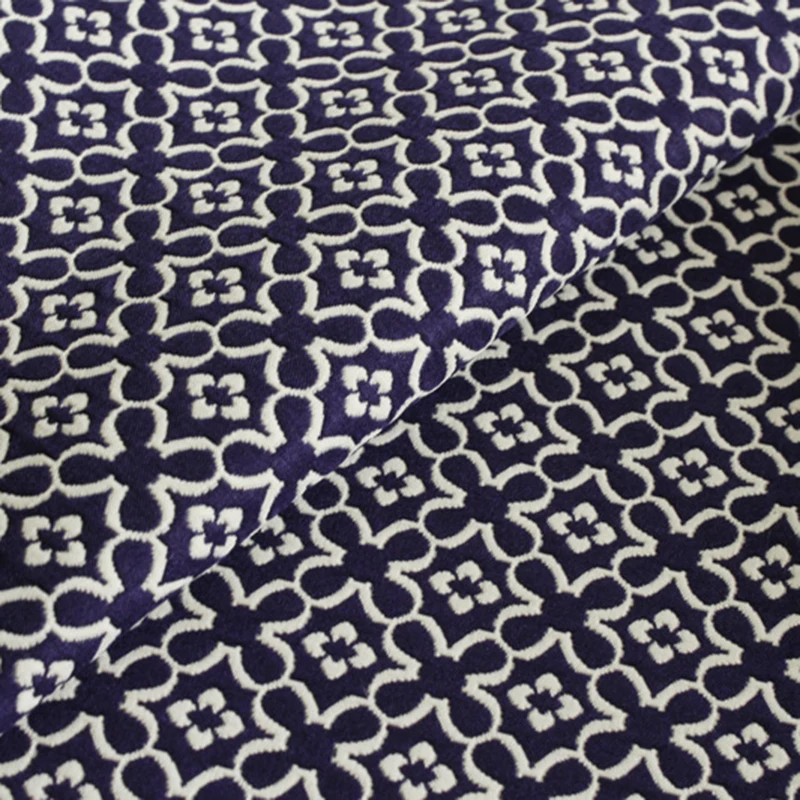 Navy Blue Cotton Floral Jacquard Fabric For Sewing Dress Tablecloth DIY