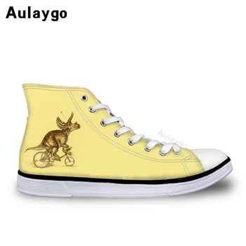 

Aulaygo Dinosaur Riding A Bicycle Printing Children Kids Shoes Girls Canvas Sneaker 3D Creative Design Fashion Casual Sport Flat