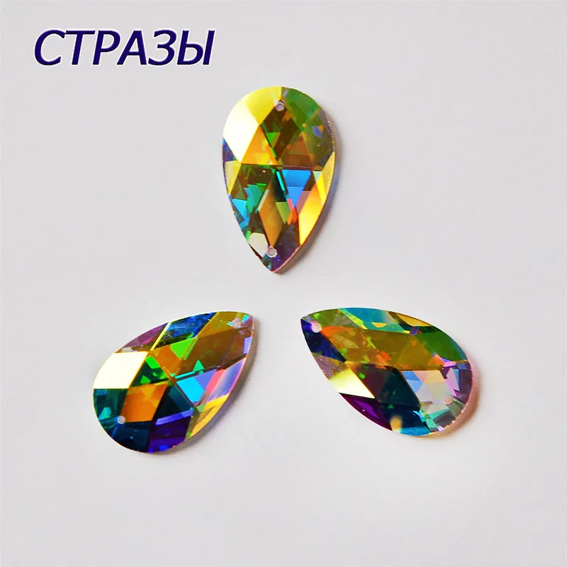 CTPA3bI 2152TH падение Стекло хрустальные AB Стразы швейная фурнитура два отверстия блеск для Костюмы Свадебные модельные туфли со стразами