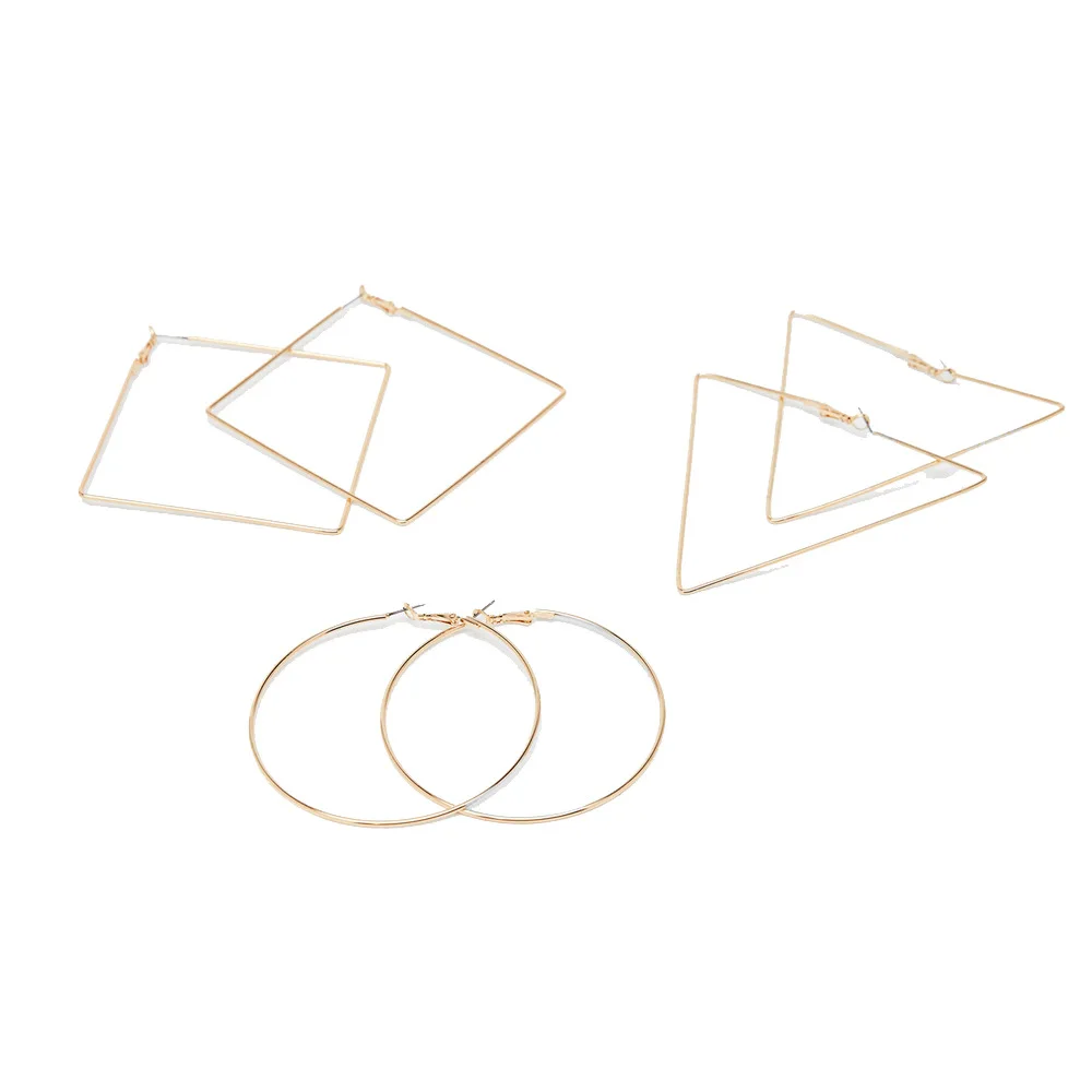

3pcs new fashion exaggerated earrings Creative super large geometric earrings Stylish personality earrings jewelry