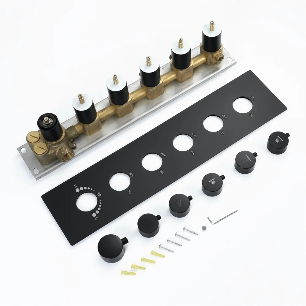 

Vertical installation concealed shower valve black 5-function thermostatic body controlswitch HIHSPJ146A-1btv