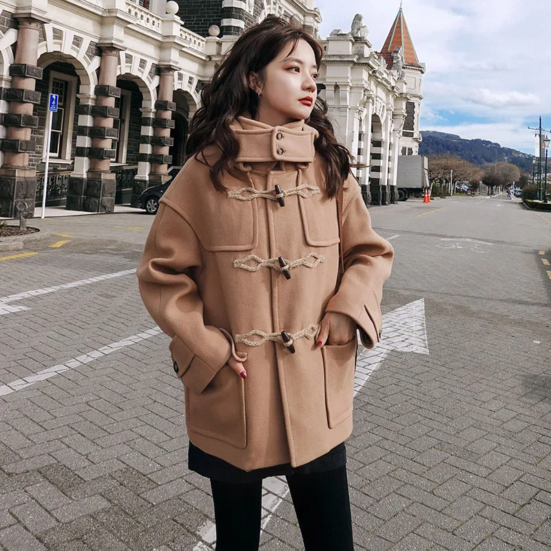 Фотосессия Новинка зимы Стиль корейско-Стиль Slim Fit хаки универсальные Короткие-высота переключения короткая шерстяная куртка Для женщин