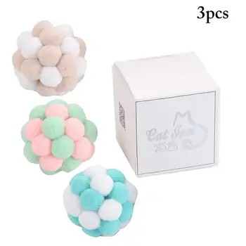 

3pcs/Set Dual-Color Cat Toy Premium Plush Ball Toy With Box Kitten Chew Ball Cat Play Toy Pet Training Tool Pet Supplies