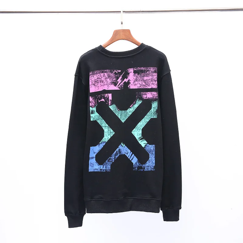 Off-white Street gradient rainbow lightning граффити стрелка круглый вырез тонкая секция спортивная женская мужская Толстовка