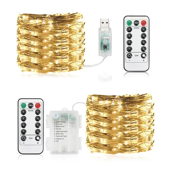 

Festive Light Outdoor Copper LED String 10M 5M Remote Control Timing Battery USB Garden Light LED For Party Christmas Decoration