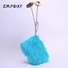  Ladies Plush Bag Cute Fake Hair Striped Clutch Women's Handmade Messenger Beach HandBags Female Fluffy Furry Slippers Rain Shoes 