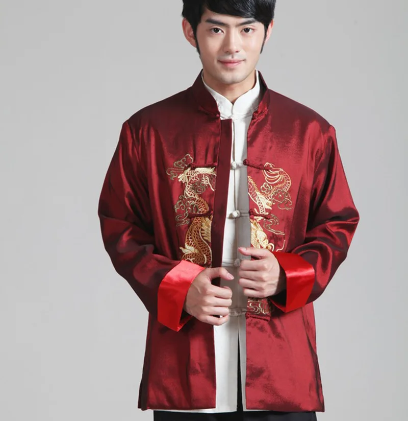 Мужская традиционная куртка в китайском стиле с вышитым драконом, блузка Hanfu Tang, мужские рубашки для кунг-фу, верхняя одежда, куртка